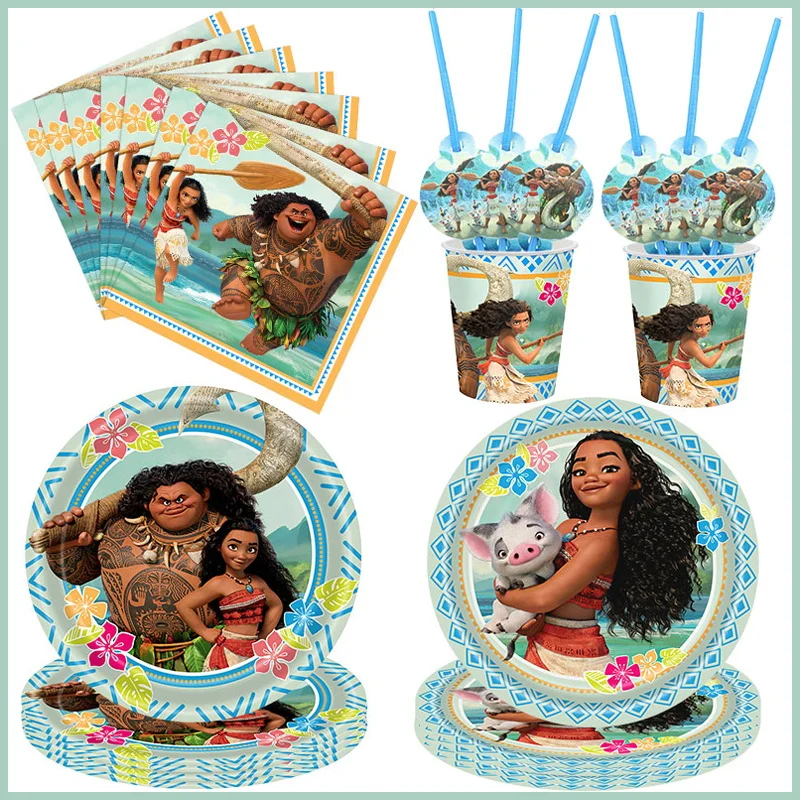 Disney Moana Theme Birthday Balloons Moana Happy Birthday Party Girl Paper Tableware Decorations Kits Supplies Deco Set For Kids