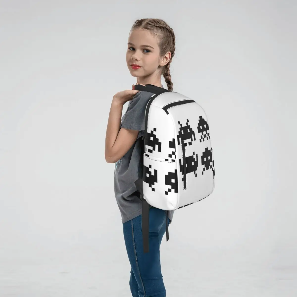 Retro Game Space Invaders Black Backpack Large Capacity Boys Girls BookBag School Bag Shoulder Bags for Men Women