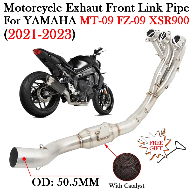 

Slip On For YAMAHA MT-09 MT09 FZ-09 XSR900 2021 2022 2023 Motorcycle Connect 51MM Exhaust Escape Front Link Pipe With Catalyst