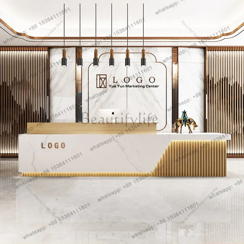 LSModern Beauty Salon Reception Counter, Japanese Style Design Front Desk for Restaurant, Hotel, Company & Foot Spa Furniture FY
