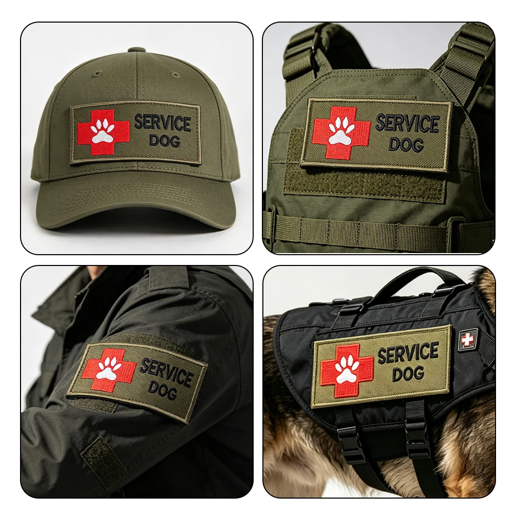 Service Dog Embroidered Hook Loop Patch Tactical K9 Medical Cross Paw Badge For Vest Harness Cap Jacket Canine Uniform Military