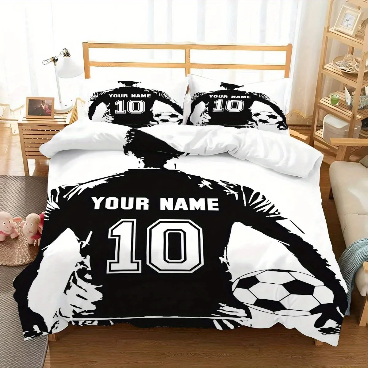Personalized Custom Name Soccer Bedding Set Football Player 3D Print Duvet Cover Pillowcases Customized Quilt Cover  Bedrom