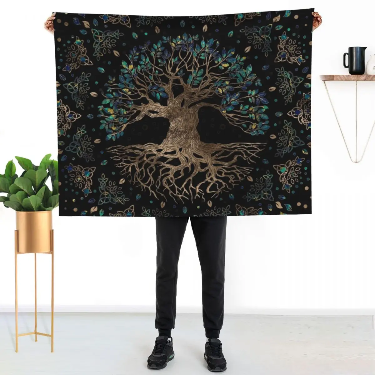 Tree of life -Yggdrasil Golden and Marble ornament Throw Blanket Warm Napping Blanket for Office Couch Bed