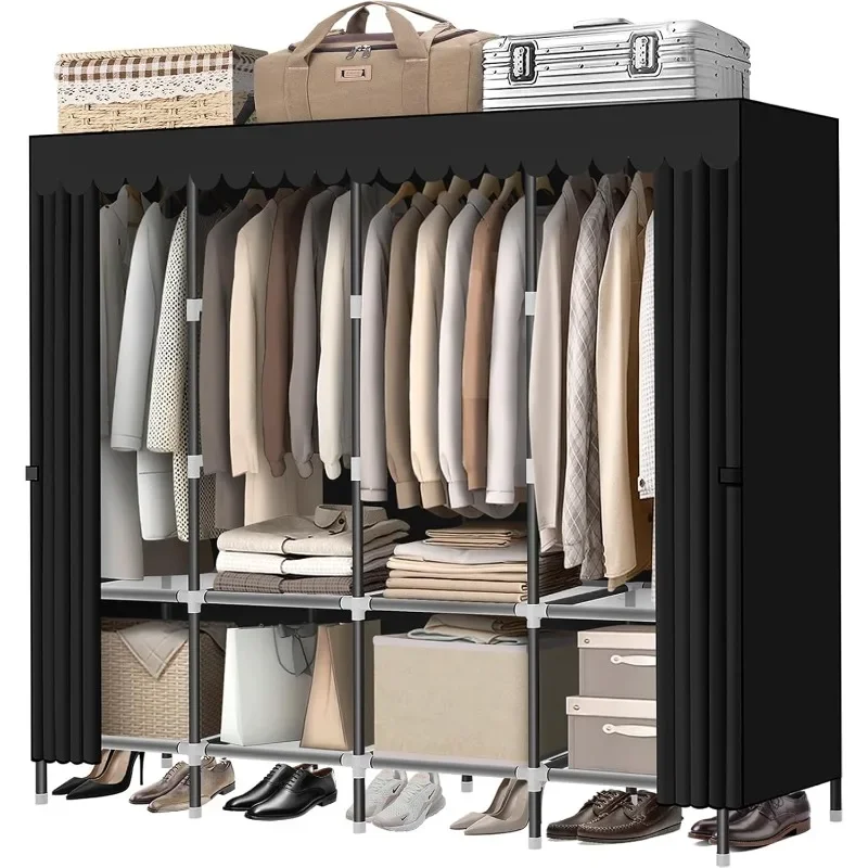 Wardrobe Closet，Portable Closets for Hanging Clothes，with 4 Booms and Storage Cabinets，Spacious Large -Capacity Storage Space