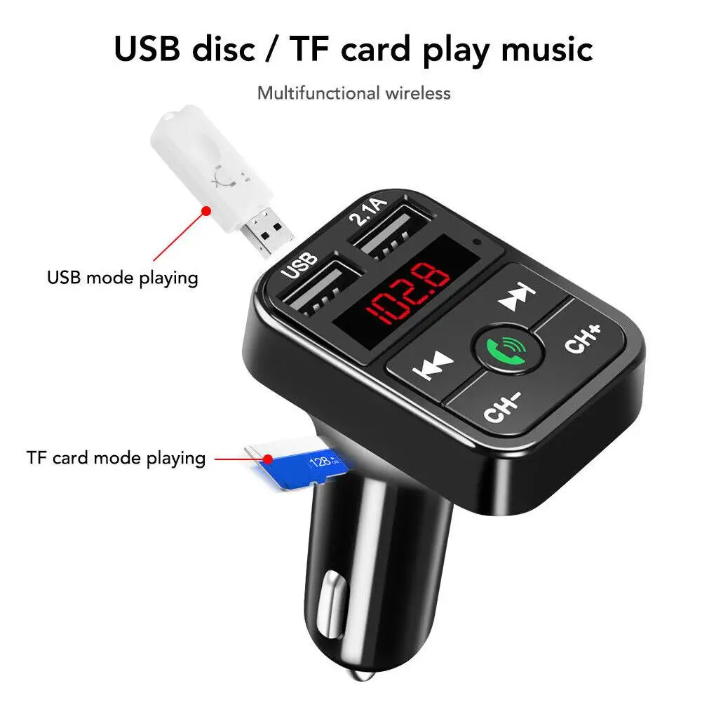 

Car Mp3 Handsfree Wireless Bluetooth Car Kit FM Transmitter USB Dual MP3 Car TF LCD 2.1A Phone Player Charger Card Charger N0Q0