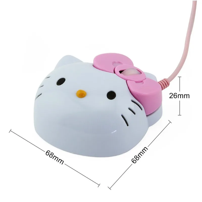 Sanrio Hello Kitty ratón con cable de dibujos animados lindo ratón niñas cabeza de gato ratón portátil Oficina hogar ratón con cable juguetes para