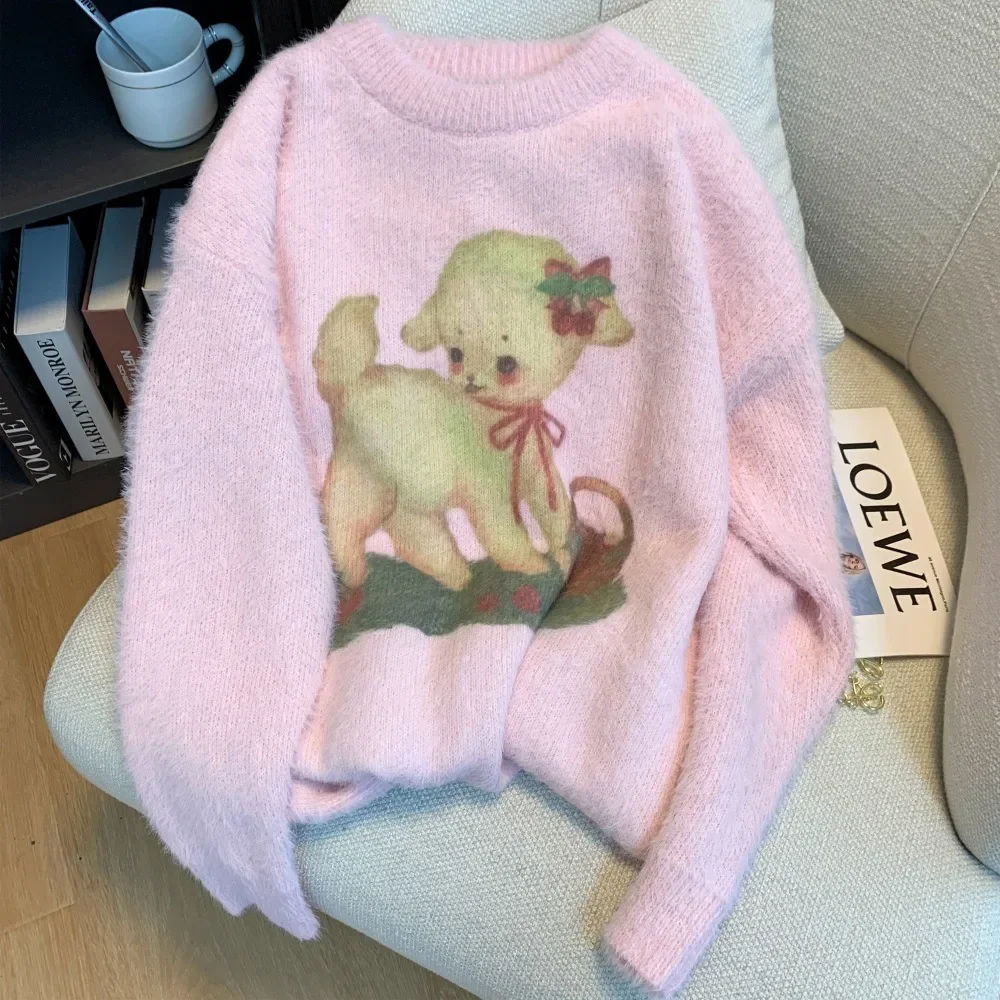 New Harajuku Sweet Cute Lamb Sheep Cartoon Sweater Warm Winter Loose Baggy Jumpers Knittwear Teens Hip Hop Funny Y2K Gothis Tops