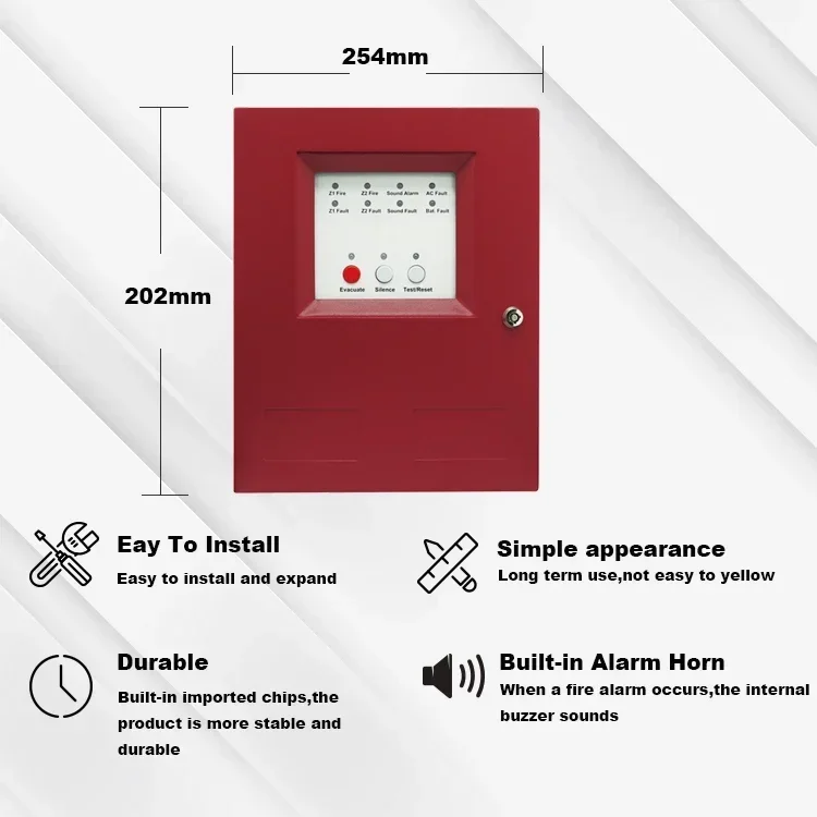 2 Zone Fire Alarm Smoke Detection Conventional Control Panel