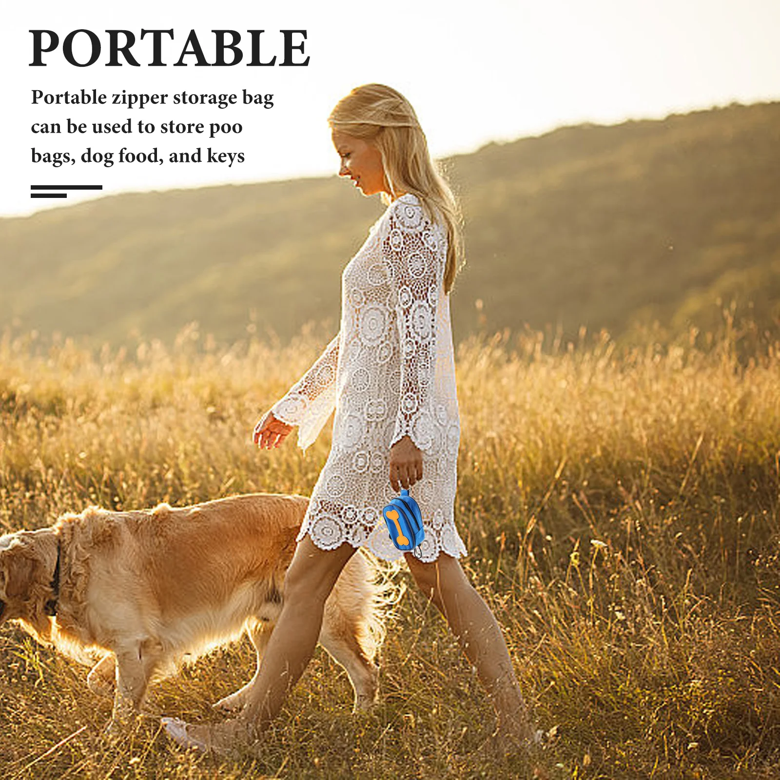 

8 Rolls Portable Dog Poo Bag Dispenser Oxford Cloth Zipper Bag For Leash With Disposable Waste Bags Pet Cleaning Supplies