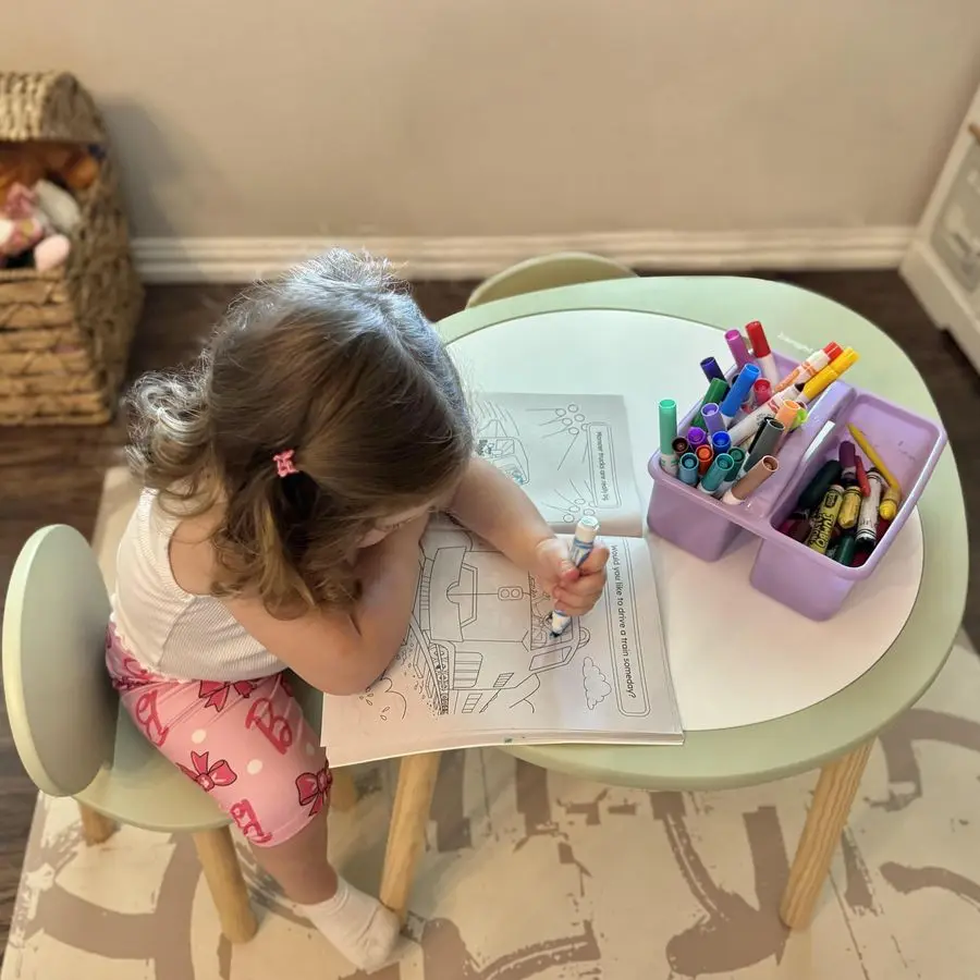مجموعة طاولات وكراسي للأطفال، طاولة لعب خشبية للأطفال مع كرسيين، طاولة مستديرة للأطفال الصغار، مناسبة لغرفة النوم وغرفة اللعب أ #3