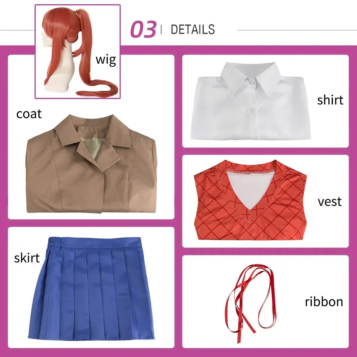 Disfraces de Cosplay de Monika del Anime Doki Doki Literature Club, Disfraces de Halloween de Sayori, Yuri y Natsuki para Mujer, Vestido, Ropa