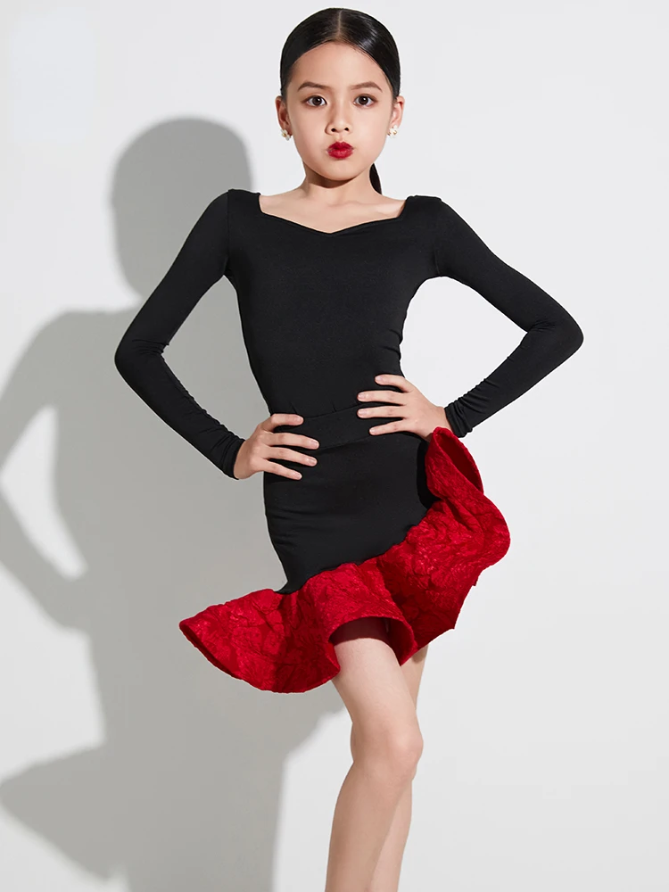 

Rumba Latin Dance Dresses Child Girls Tulle Salsa Tango Samba Dance Costume Kids Ballroom Clothes Competition Performance Dress