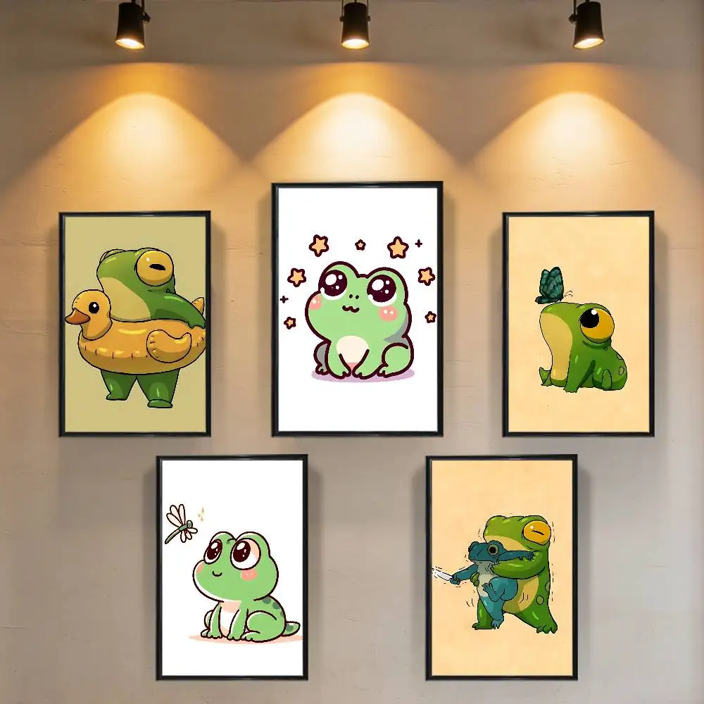 

Green cartoon cute Frog High Quality Dorm Living Room Aesthetic Wall Decoration Painting Poster Stickers Gift