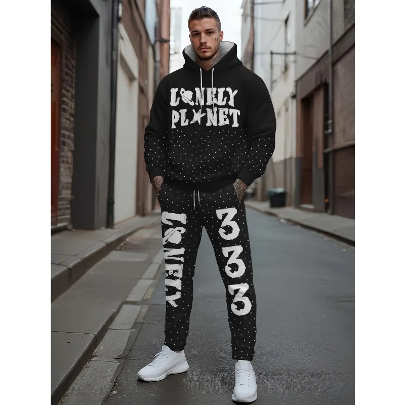 3D مطبوعة الرجال الكتف نمط مقنعين البلوز بلوزات وسراويل مزيج قطعتين مجموعة، الربيع والخريف مجموعة رياضية غير رسمية