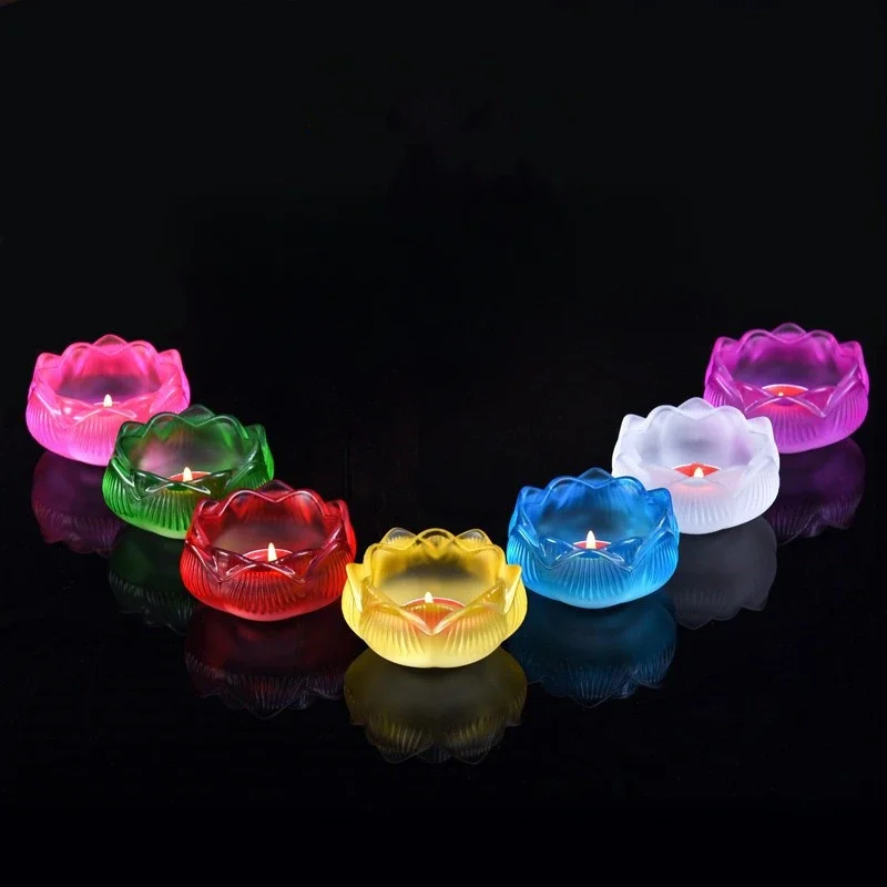 Lotus Shaped Candle Holder, Articles of Worship in Front Buddha, Home, Living Room, Office Decoration, Seven Color Optional, 2Pc