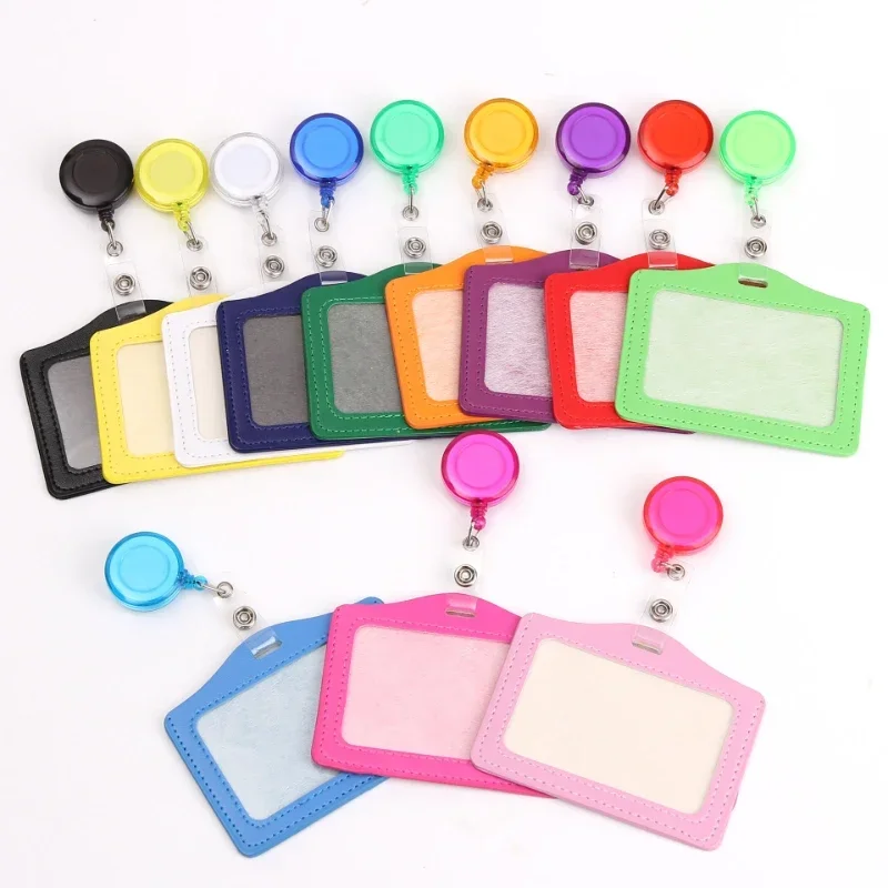 PU Card Holder Retractable Badge Reels IC/ID Card Holder Work Cards Transportation Card Case Nurse Doctor Business Supplies