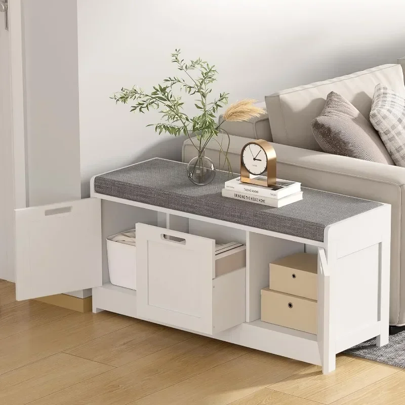 

Shoe Bench Lift Top Entryway Bench with Removable Cushion Wood Shoe Rack with Shoe Storage Drawer and Doors