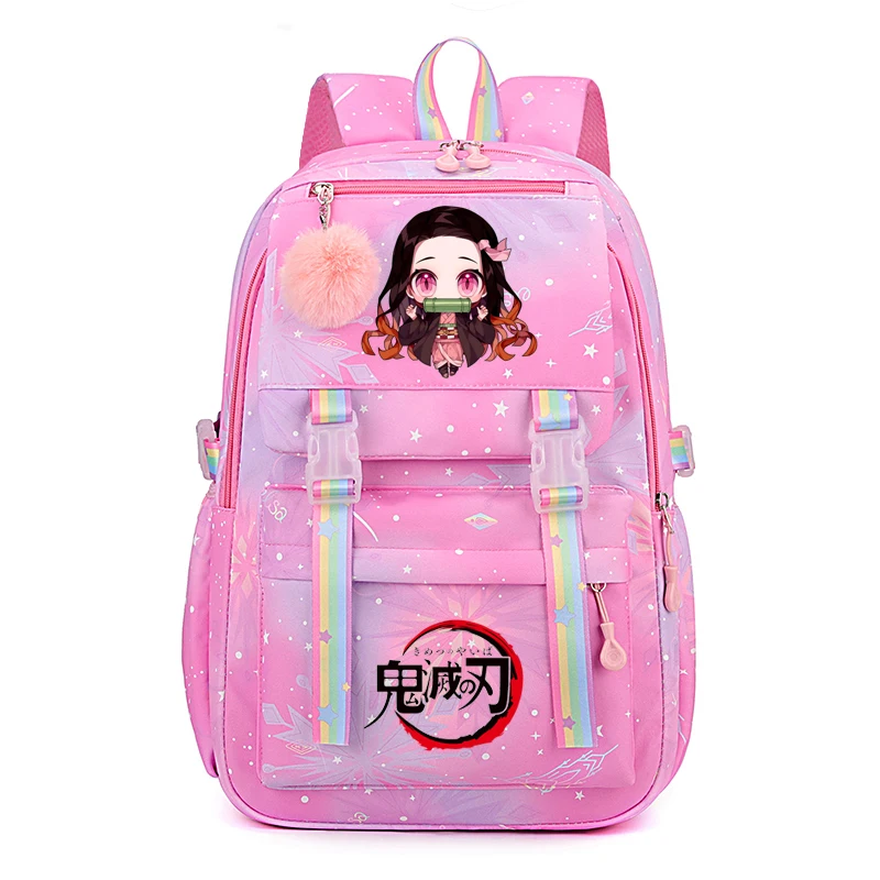 Demon Slayer Nezuko School Bags Anime Cosplay Students Backpack Gradient Bookbag Travel Rucksack Outdoor Mochilas