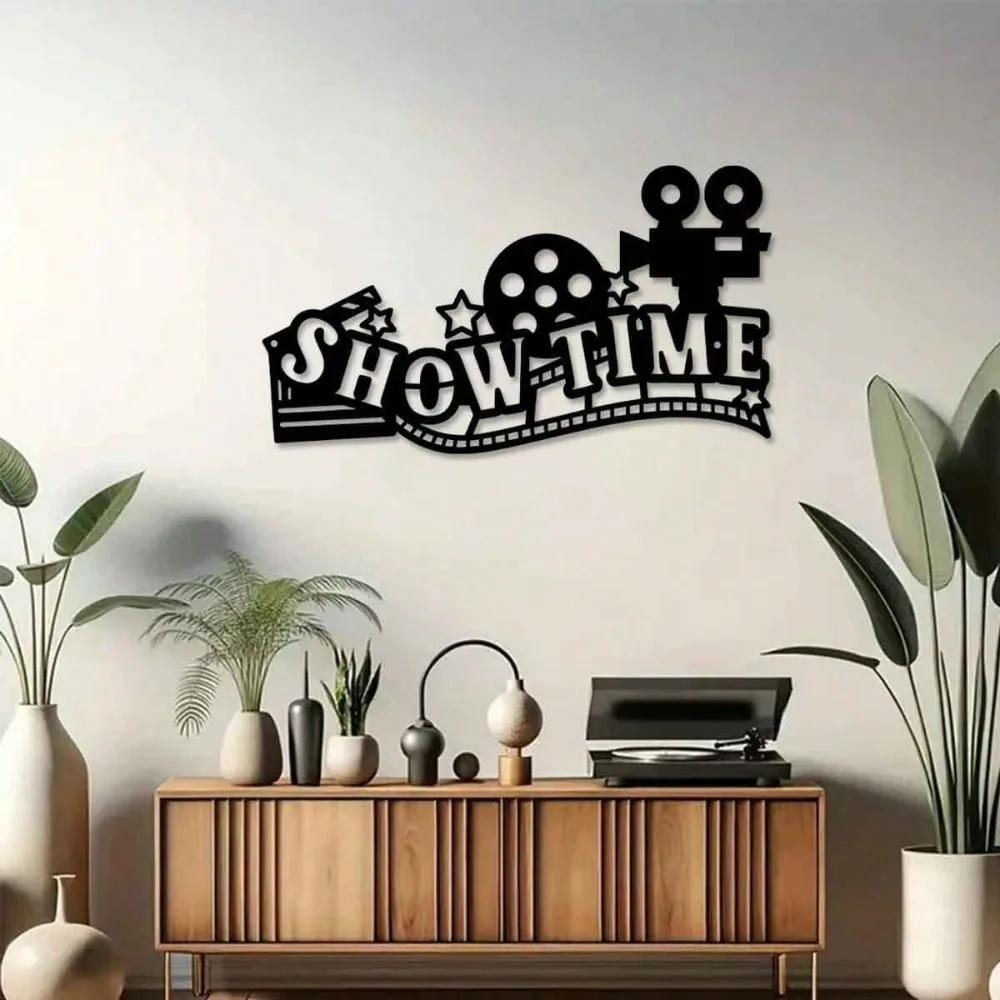 Arte de pared de carrete de película de metal vintage: decoración de cine retro con diseño de claqueta, arte del hierro para salas de estar y espacios al aire libre
