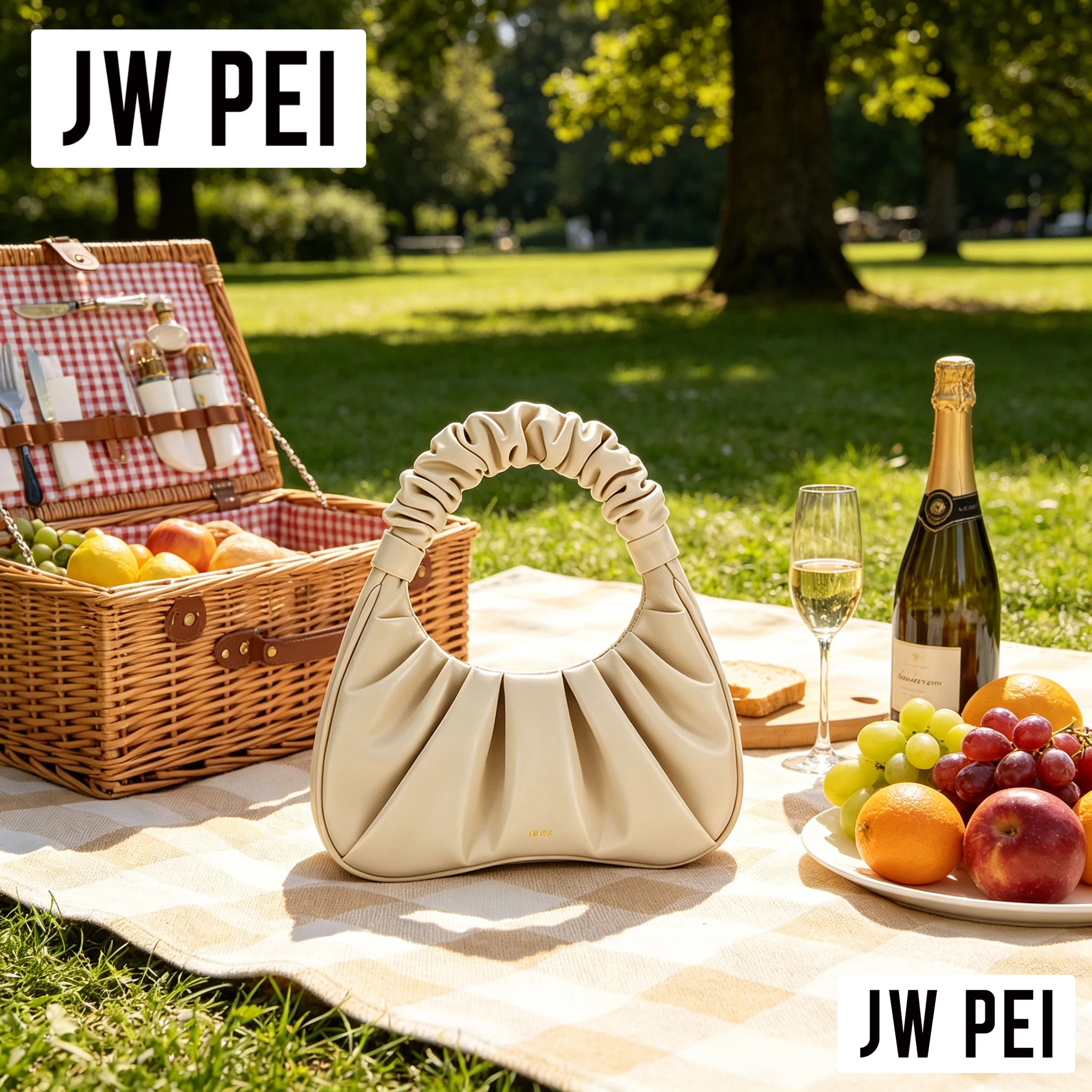 Street Style JW PEI Ruched Cloud Bag Women Pleated Soft Leather Underarm Purse Fashion Daily Shopping Shoulder Handbag