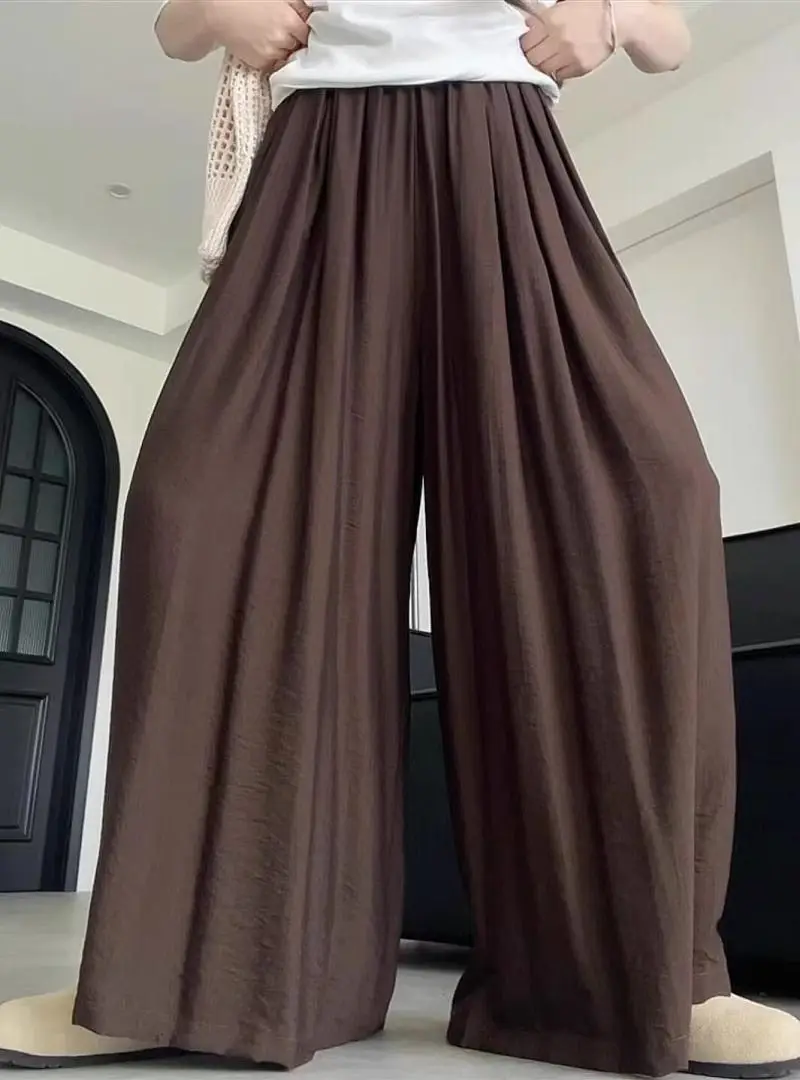 

Брюки женские широкие с высокой талией, свободные, струящиеся, повседневные, длинные, в корейском стиле, для полных женщин (до 104 кг)