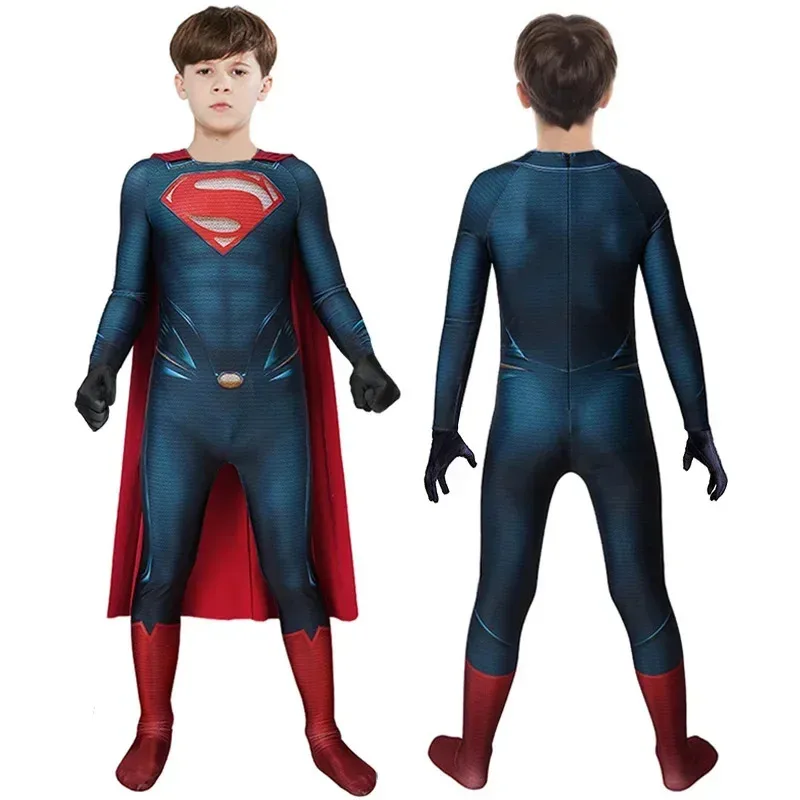 Superman Wonder Supereroe Clark Kent Kal El Costume Cosplay Tuta Complessiva Costume da Festa di Halloween per Bambini Adulti