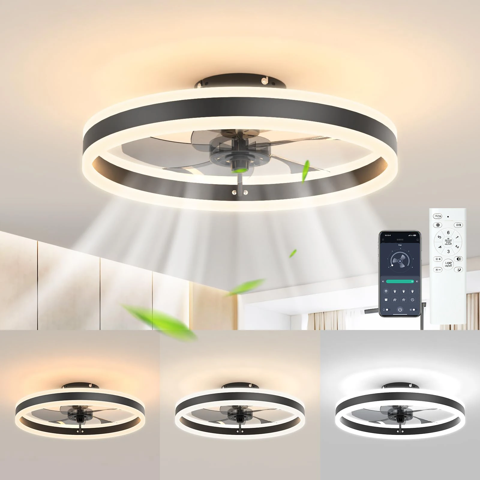 Led Ceiling Fan Without Lights DC Motor 6 Speeds Timing Fans 50CM Low Floor Loft Remote Control Lux&vitae Fan With Lights