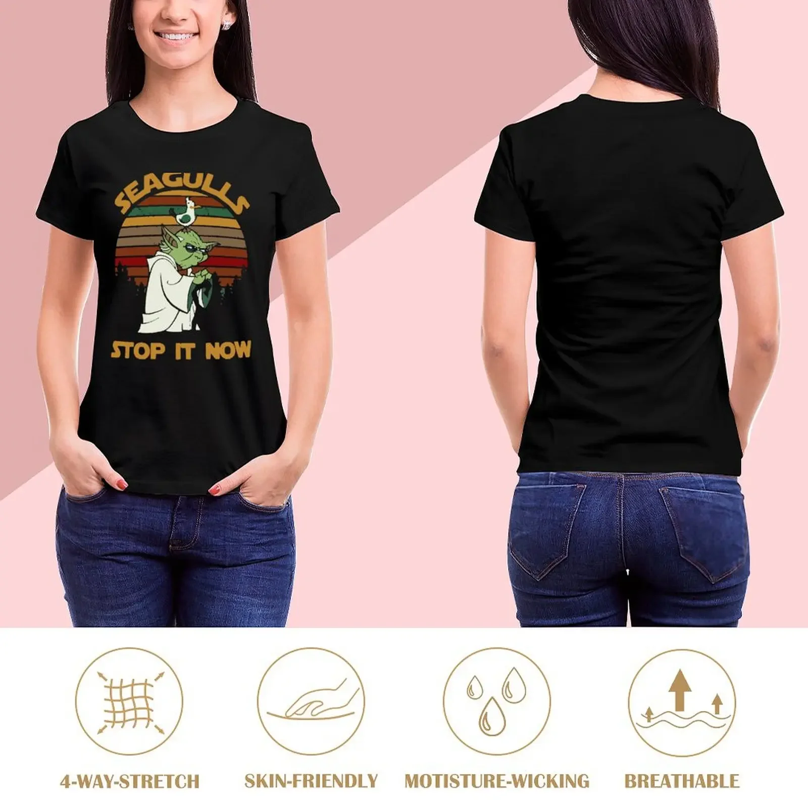 Sunset retro style Seagulls stop it now T-Shirt quick-drying cute clothes plus sizes plain t shirts for Women