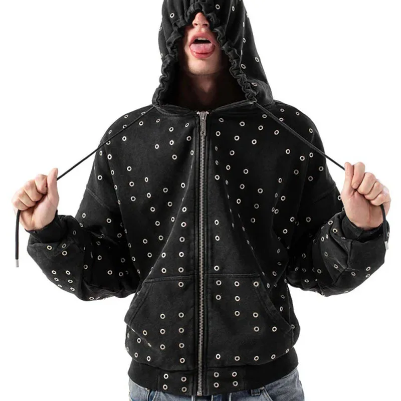2025 أمريكا الشمالية الجديدة المسامير لكمة الرجال والنساء زوجين سترة الشارع الشرير الظلام نمط الخريف والشتاء الدافئة هوديي النساء #5