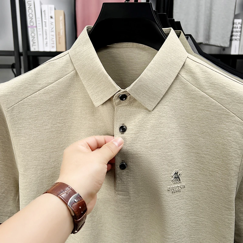 Herren-Kurzarm-Poloshirt mit gesticktem Logo, weichem, atmungsaktivem Stoff, lässiges Business-Oberteil für den täglichen Gebrauch. – Detail 19