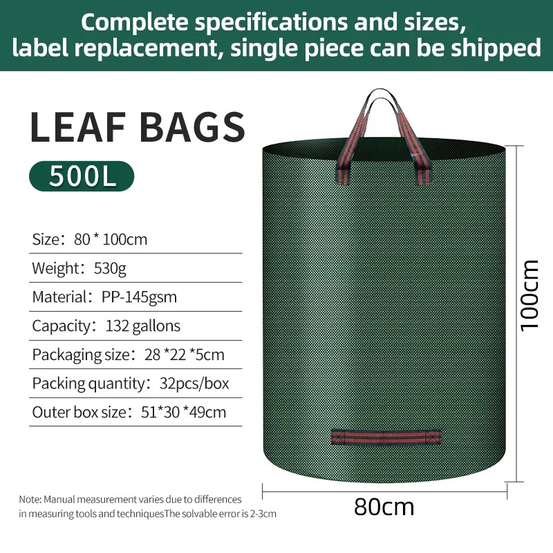 1PCS Heavy Duty Reusable Garden Garbage Bag with Strong Handles Yard Waste Tote for Leaf Collection Lawn Outdoor Cleaning