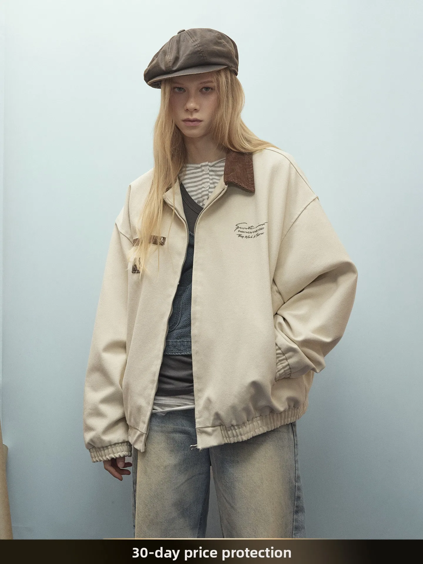 

American Retro Barn Sle Embroidered Collar Jaet Casual Couple ort Workwear Coat Youth ular Loose Fit Autumn Windproof