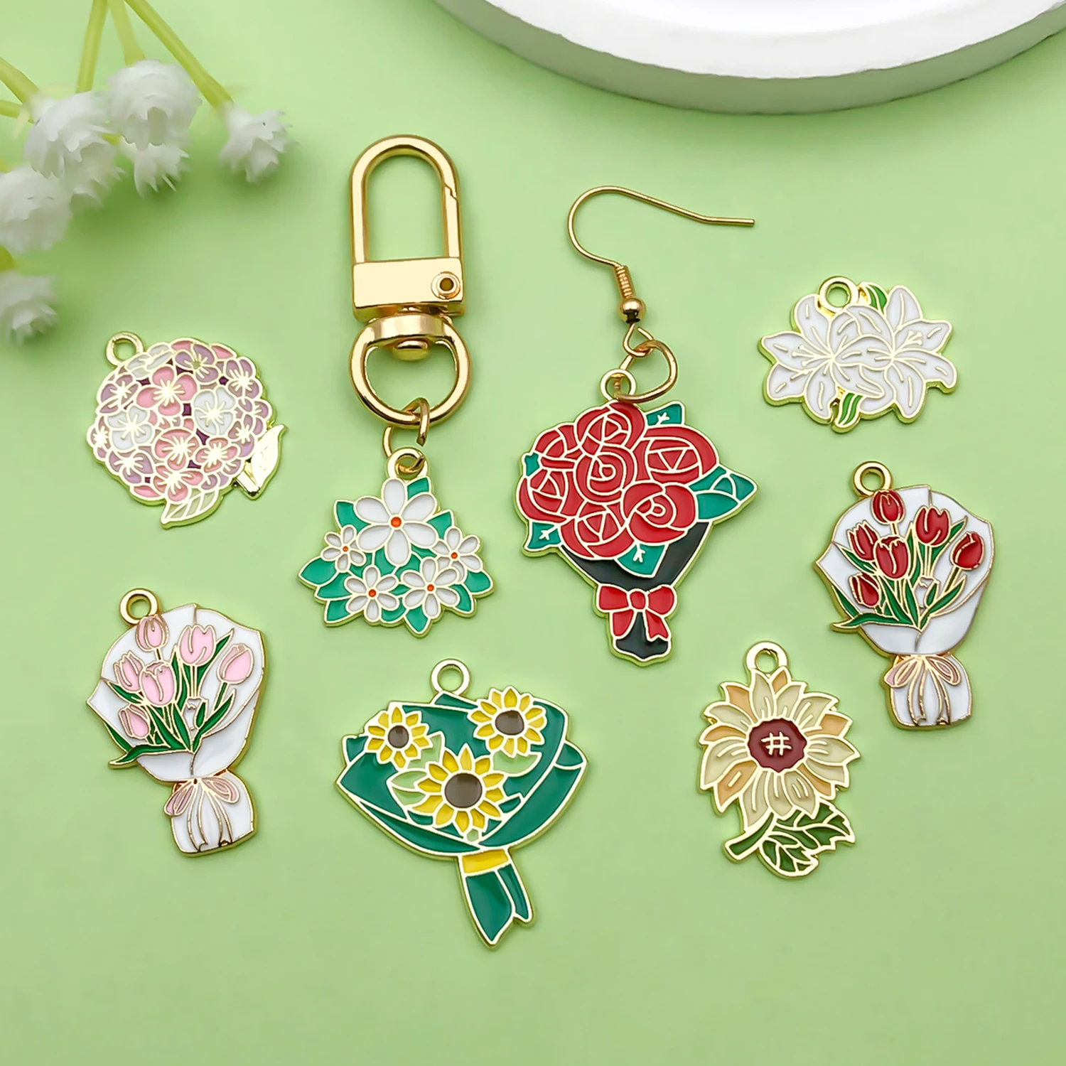 10 قطعة المينا الزهور سحر سبائك زهرة الورد ، أقحوان ، عباد الشمس ، المعلقات القرنفل DIY بها بنفسك صنع المجوهرات اكسسوارات