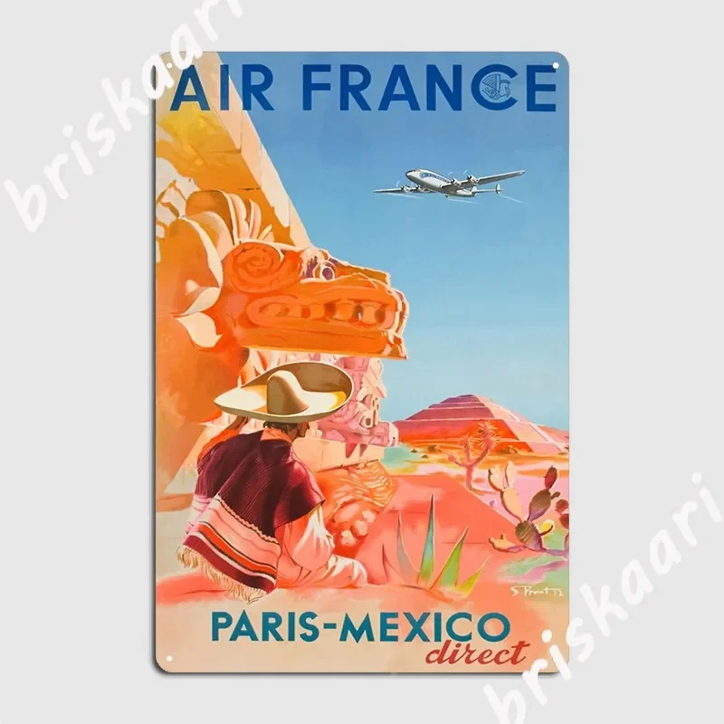 1952 Air France Paris Mexico Direct Metal Plaque Poster Mural Painting Bar Cave Customize Club Tin Sign Poster