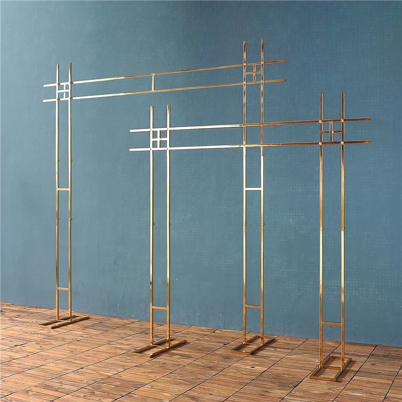 JAROWN 웨딩 아치 반짝 이는 골드 아치 웨딩 소품 더블 폴 스퀘어 플라워 스탠드 야외 프레임 선반 파티 배경 장식