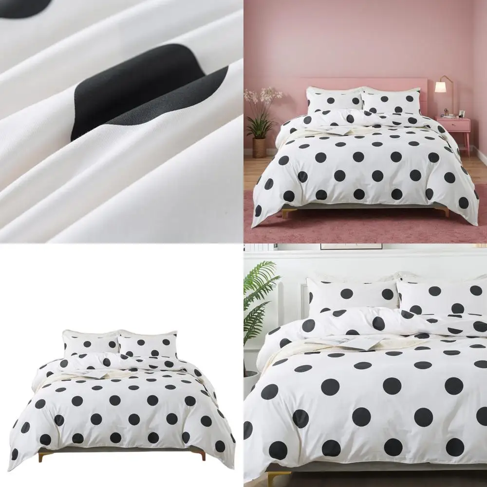 

King/Cal King Polka Dot Cotton Bedding Set - 3-Piece Black & White Comforter Cover with Pillowcases