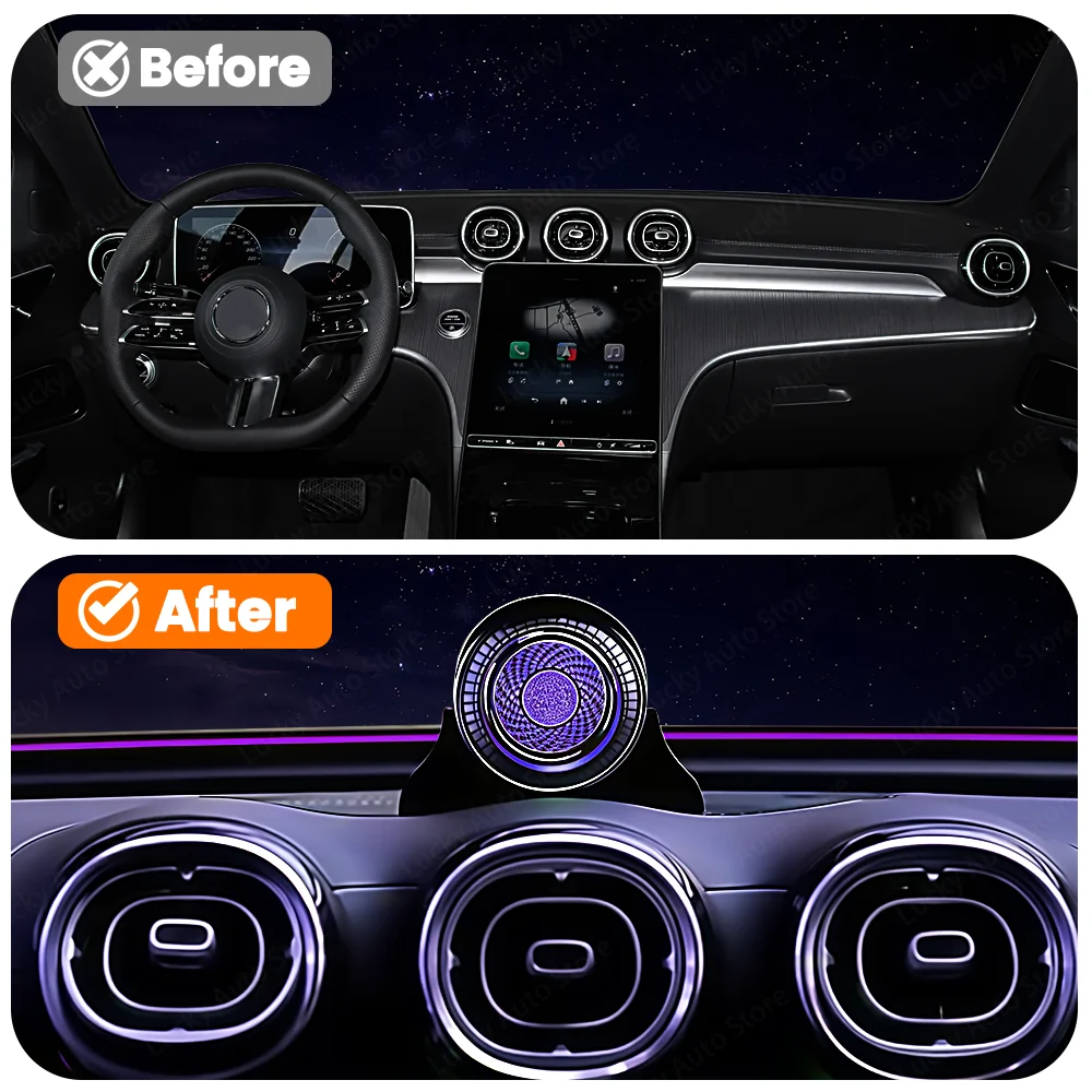 Car Audio 4D Tweeter LED 64 Color Ambient Light Instrument Panel Rotating Center Speaker For Mercedes Benz C W206 W205 GLC X254