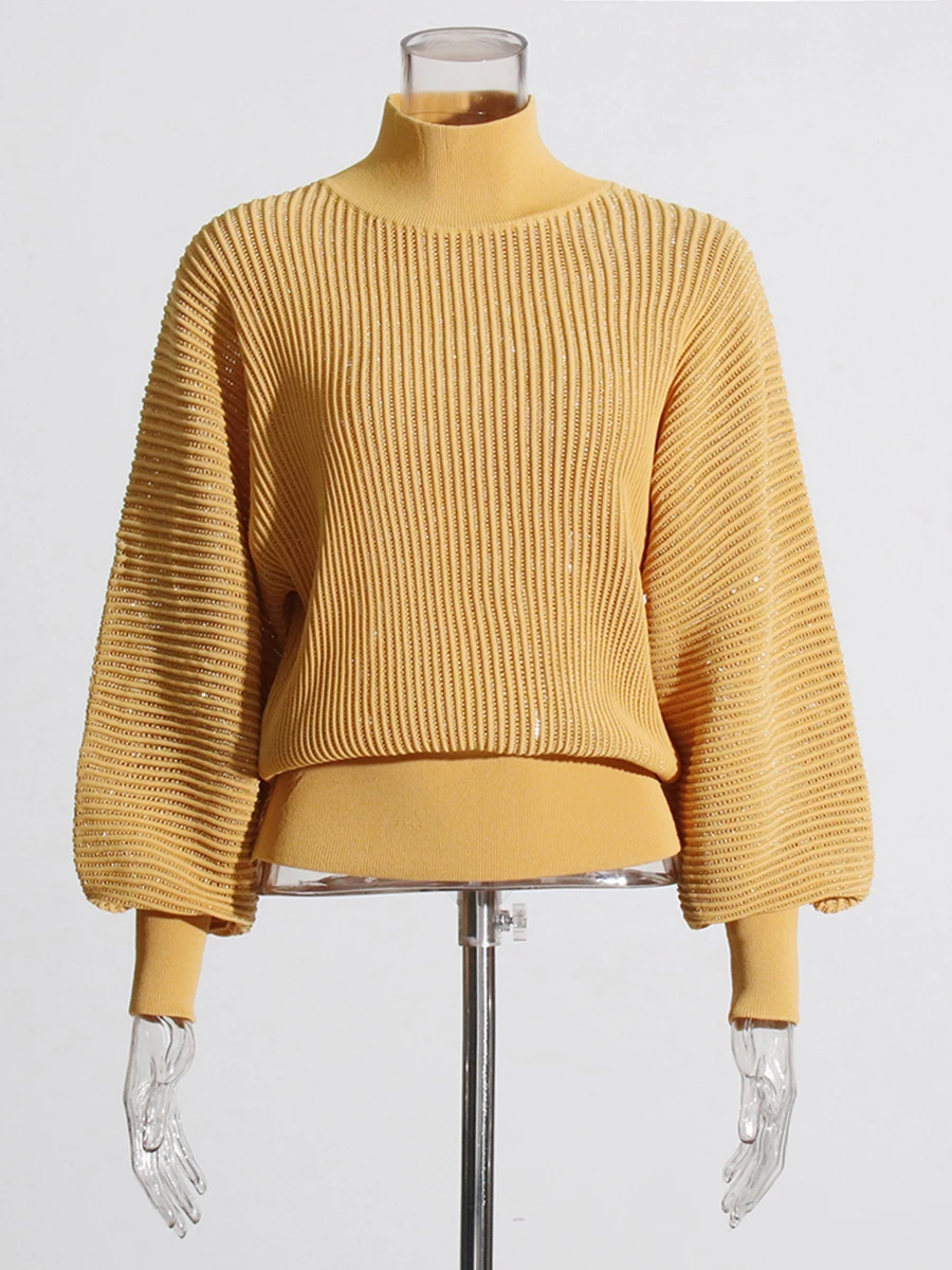 Twotwinstyle solto sheer minimalsit malha suéteres para mulheres gola alta mangas compridas básico camisola feminina roupas de moda nova