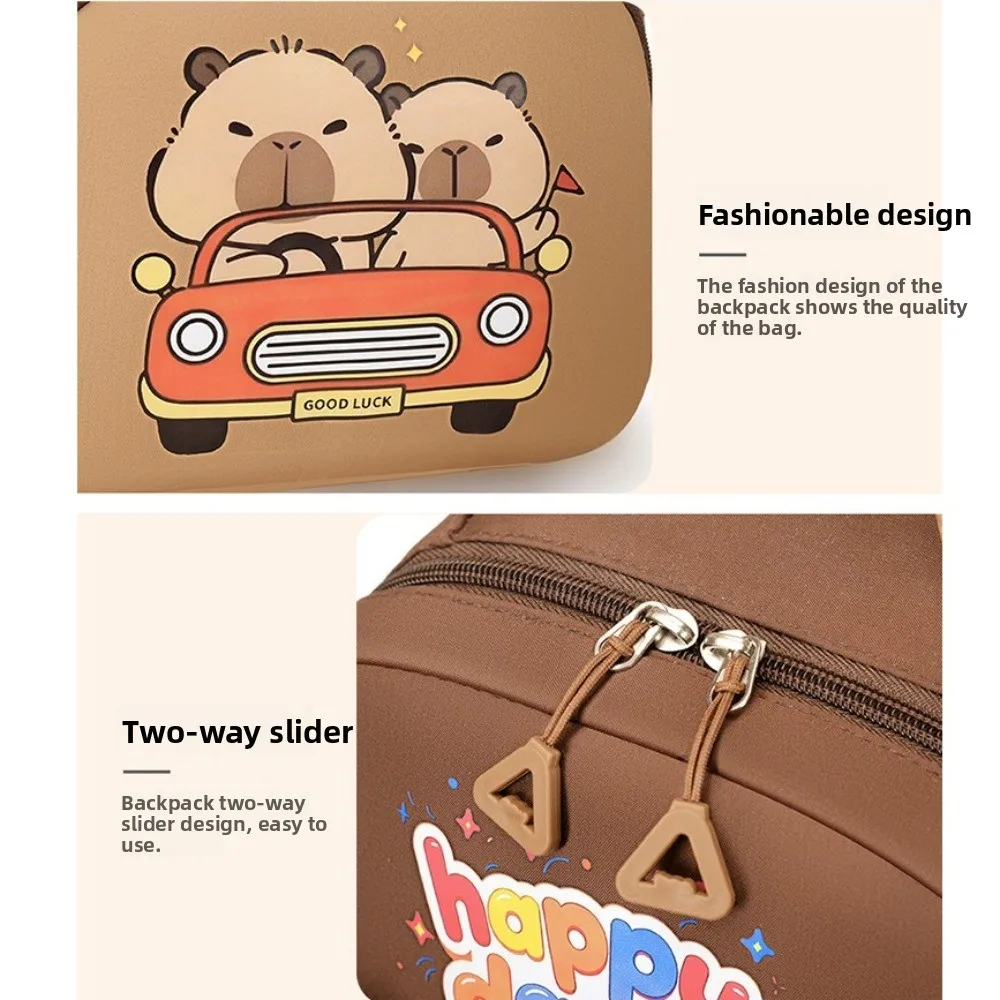 Sac à dos Capybara de dessin animé Kawaii, sac d'école léger en Nylon, sac à dos multi-poches de grande capacité pour la maternelle