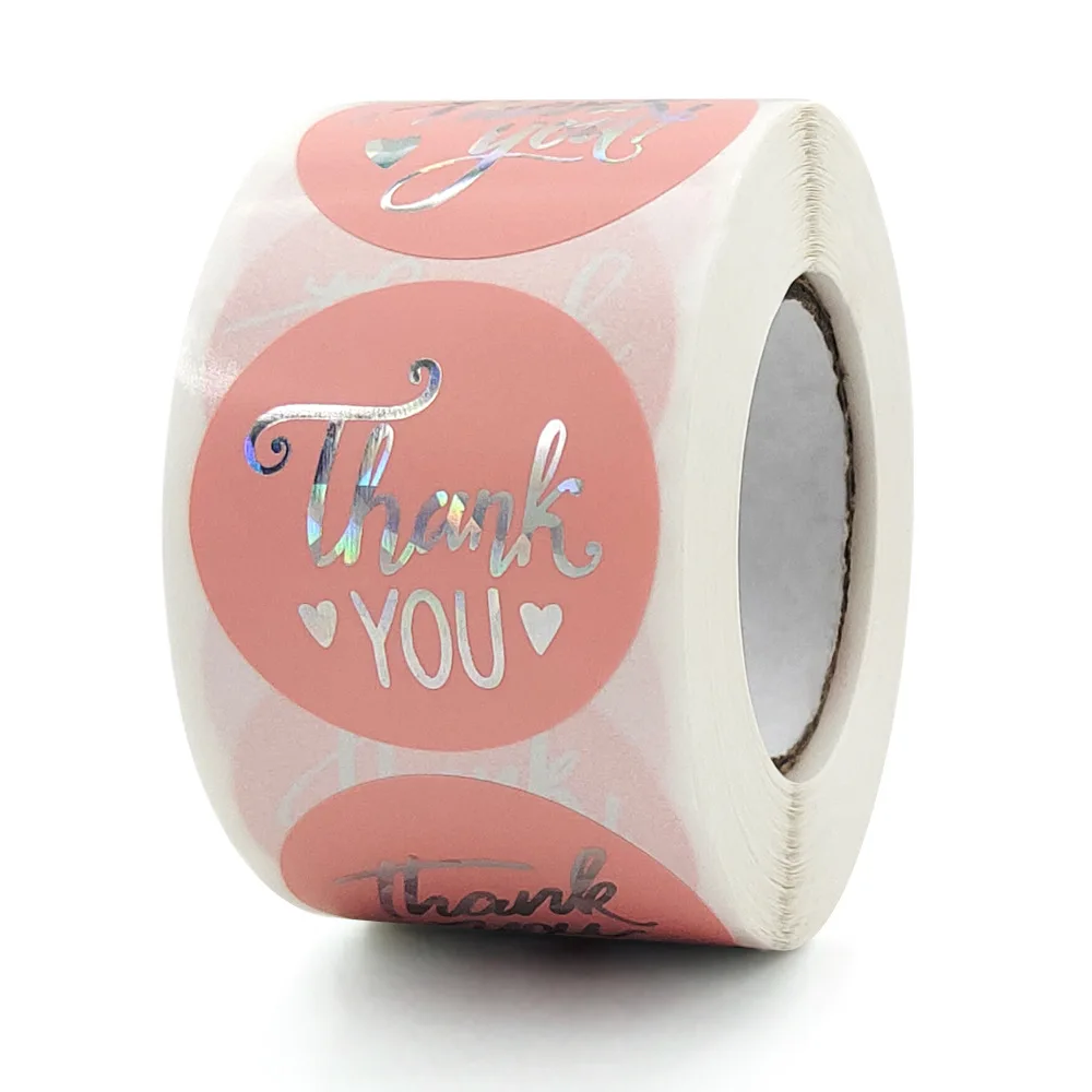 100-500 pcs 1-1.5inch Pink Thank You Stickers Roll For Envelope Wedding Jewelry Box Stationery Seal Lable