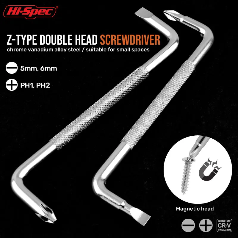 

Hi-Spec Double Head Screwdriver Z Type 6mm Phillips Slotted Magnetic Tip Screw Driver Short Screwdriver Repair Tool