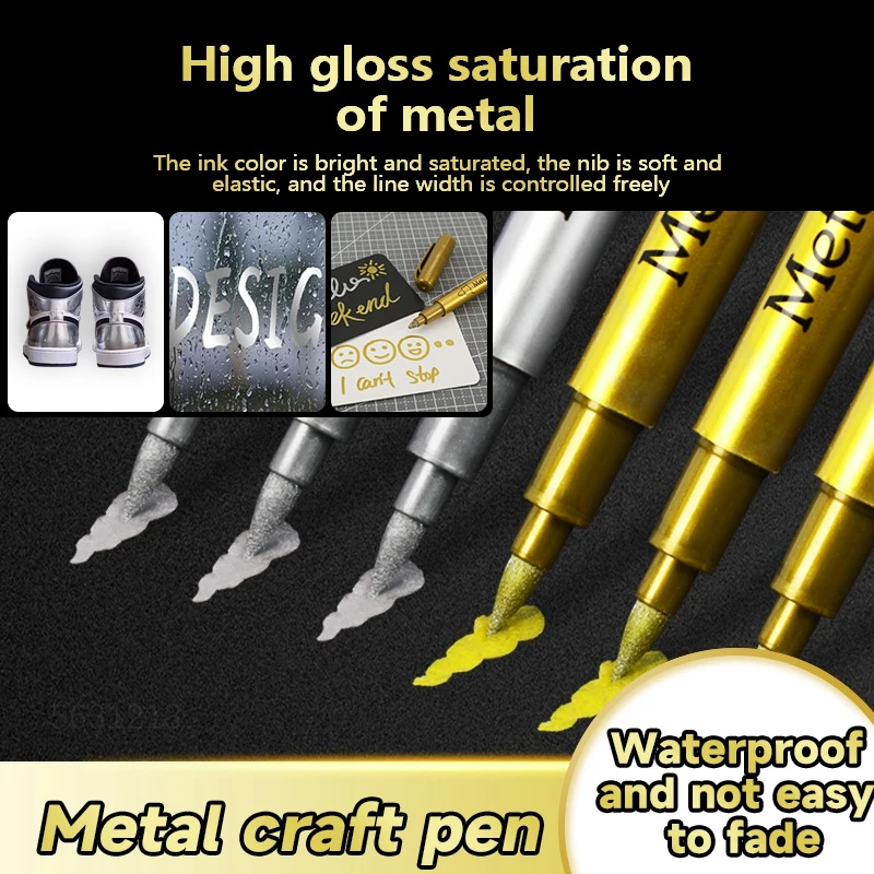 Haile 3/1pcs Brush Metal Paint Marker Pens Gold Silver for Black Paper,Glass,Rock Painting,Card Making,Christmas DIY Art Craft