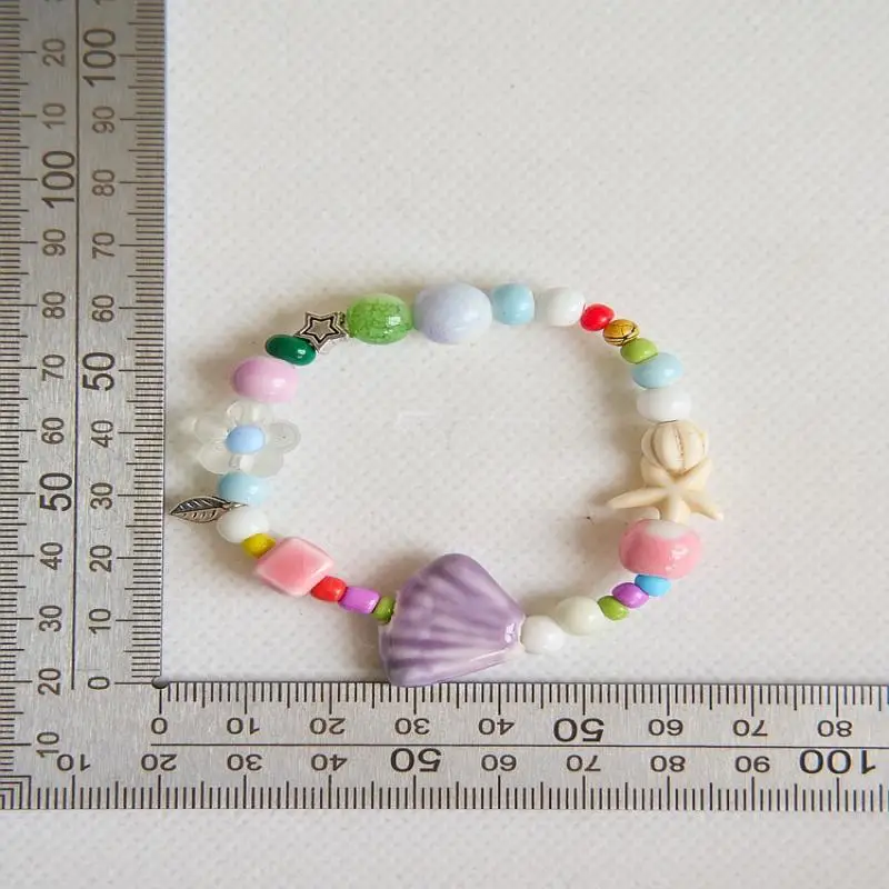 Colorful Ceramic Shell Starfish Beaded Bracelet For Women Boho Fish Beads Braided Rope Chain Beach Party Jewelry