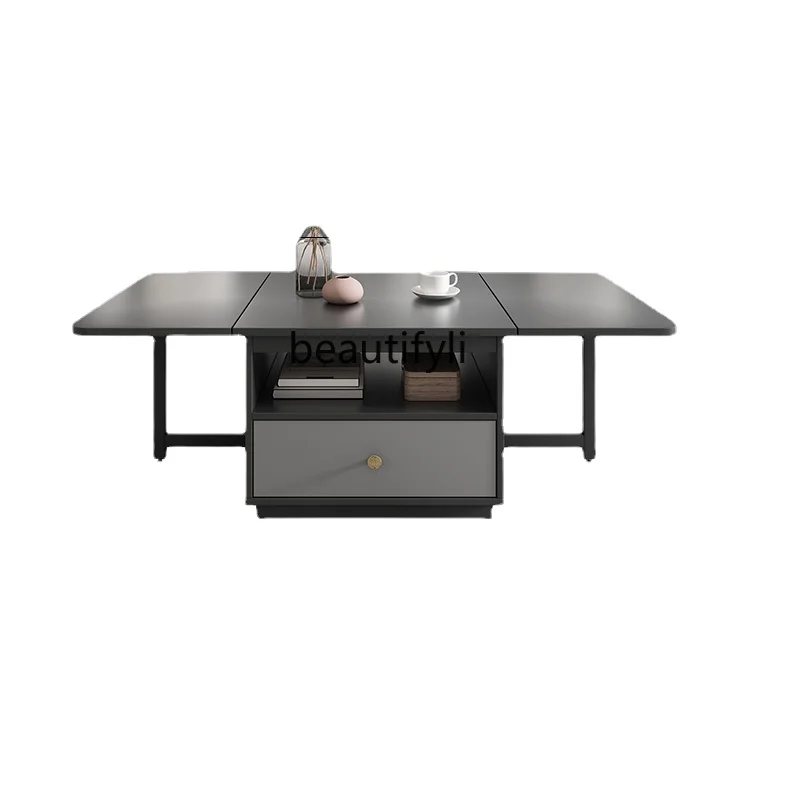 

zqNordic Multi-Functional Square Coffee Table Dining Table Set Removable Foldable Dual-Purpose Simple Living Room Storage Home