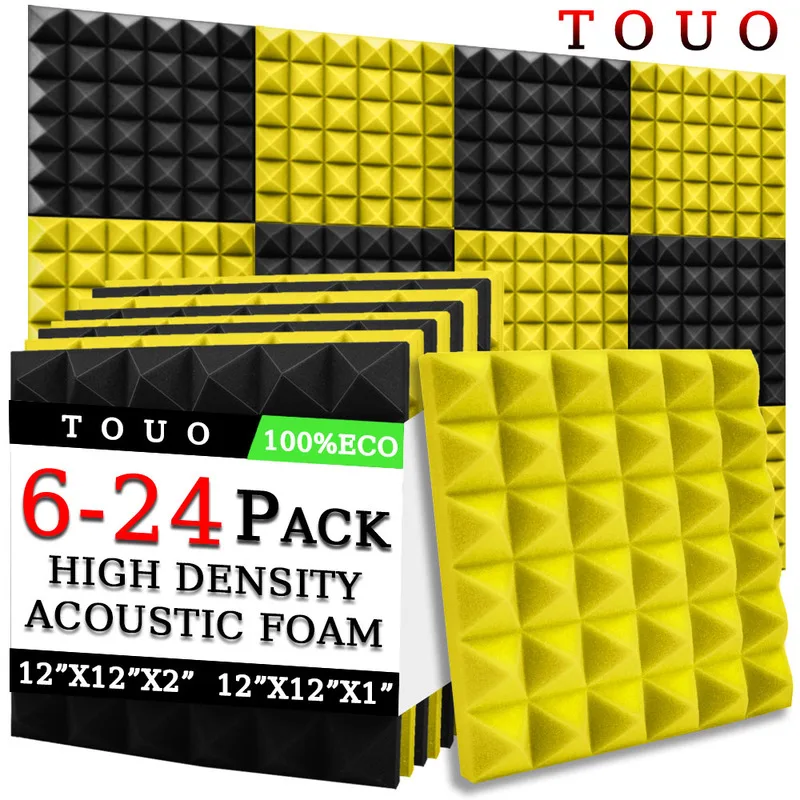 

TOUO Pyramid Acoustic Foam 6-24 Pcs High Density Foam Sound Absorbing Material Sound Proof Wall Panels Studio Acoustic Treatment