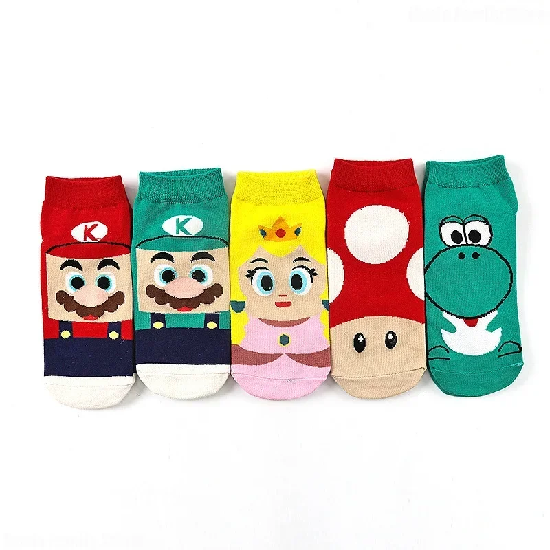 Super Mario Bros Socken Anime Luigi Yoshi Bootssocken Lustige lässige unsichtbare Socke Cartoon atmungsaktive Baumwolle kurze Socken für Männer