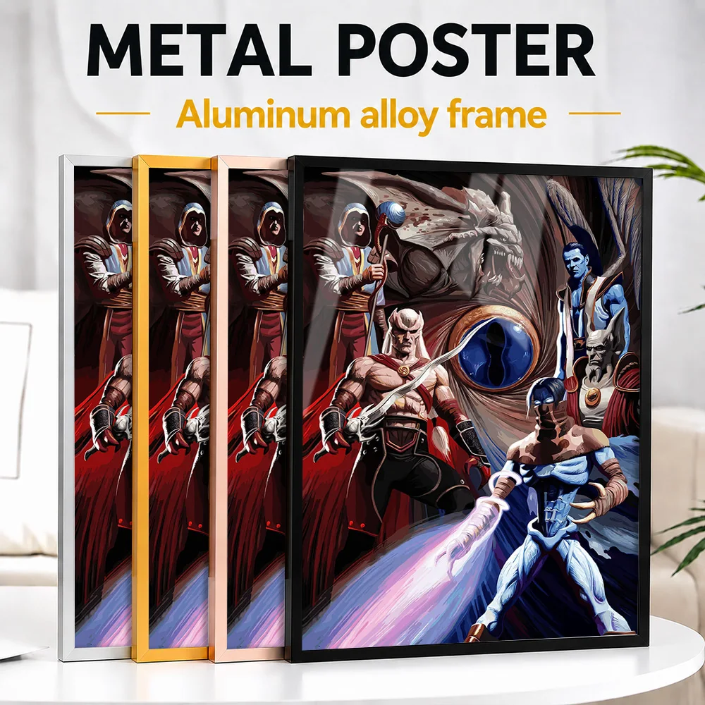 Fantasy Characters Group Illustration Framed Aluminum Metal Poster Customized Epic Creature Aesthetic Wall Art For Game Room