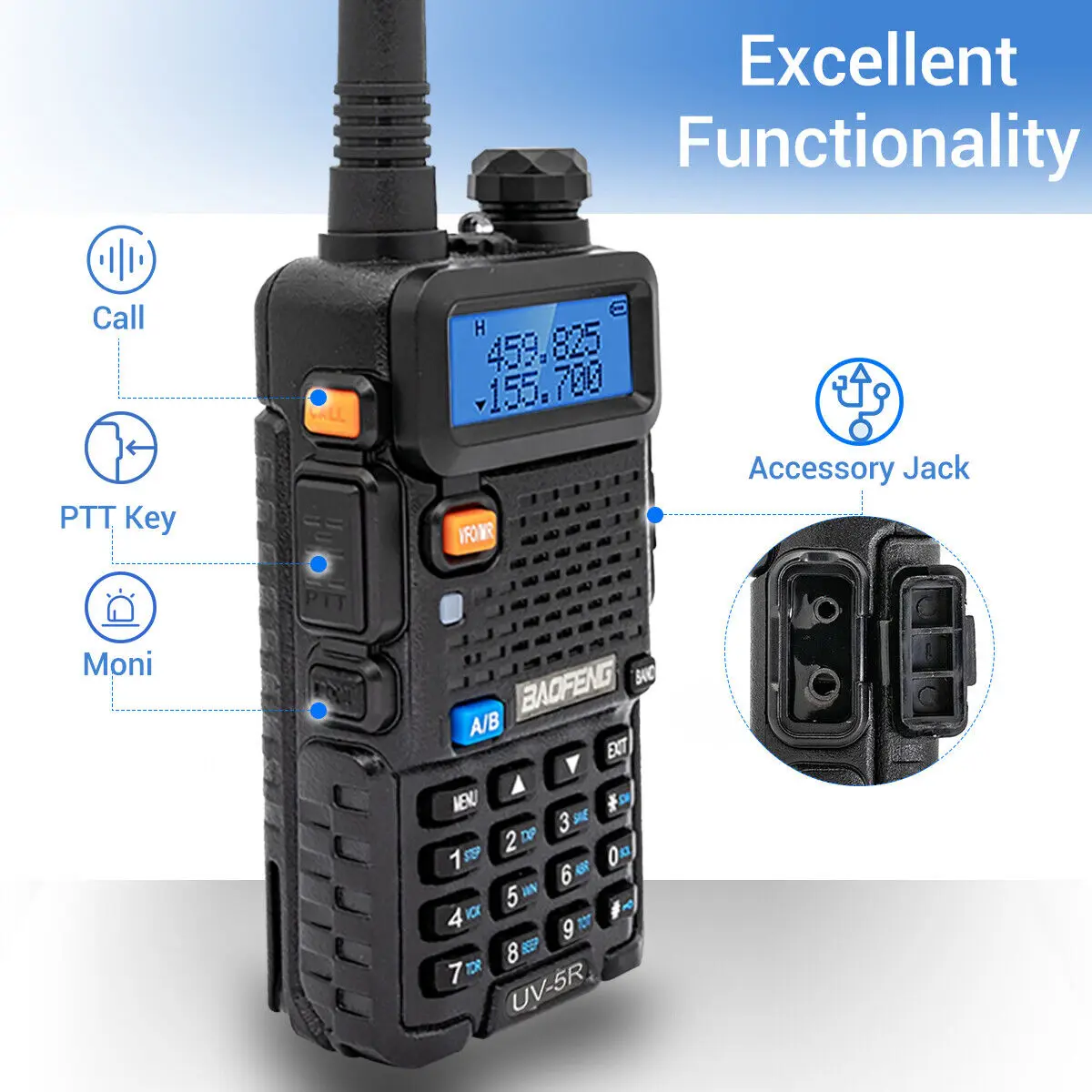 BAOFENG Walkie Talkie UV-5R, 2 buah VHF UHF Radio dua arah jarak jauh 128CH VOX penerima genggam UV5R UV 5R Ham Radio