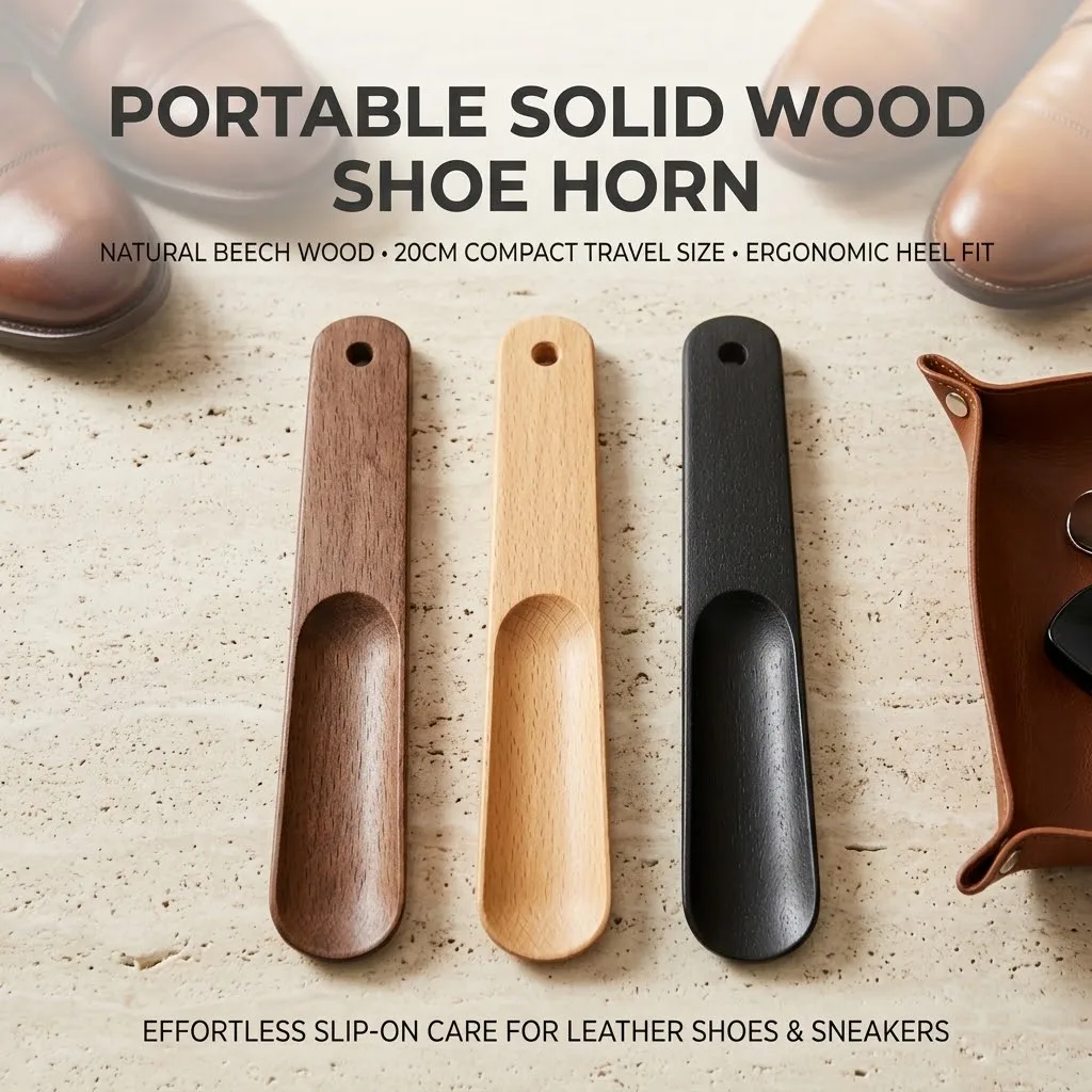 20cm Beech Wood Short Shoe Horn Portable Travel Shoe Lifter Ergonomic Shoe Spoon for Shoes Heel Protection