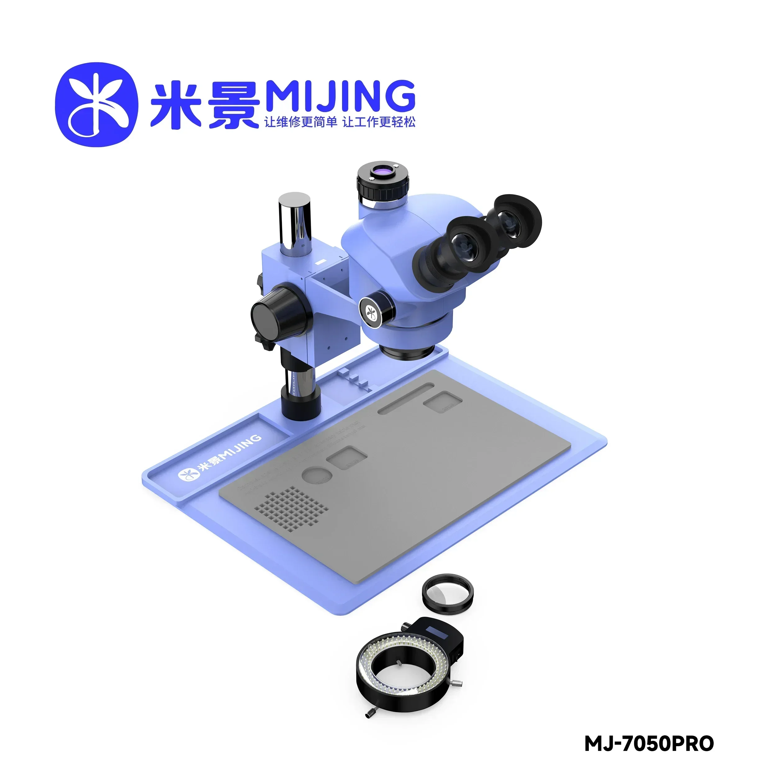 MIJING 7050PRO 6565PRO Trinocular Microscope Head 7-50X/6.5-65X Simul Focal Continuous Zoom Stereo Microscope Soldering Tool Set